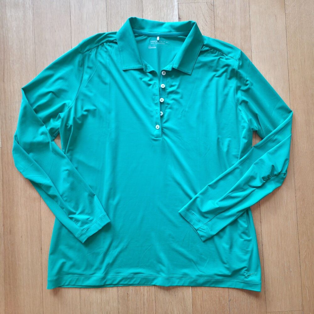 NIKE GOLF Tour Performance Long Sleeve Golf Sun Shirt Green Dri Fit Polo XXL